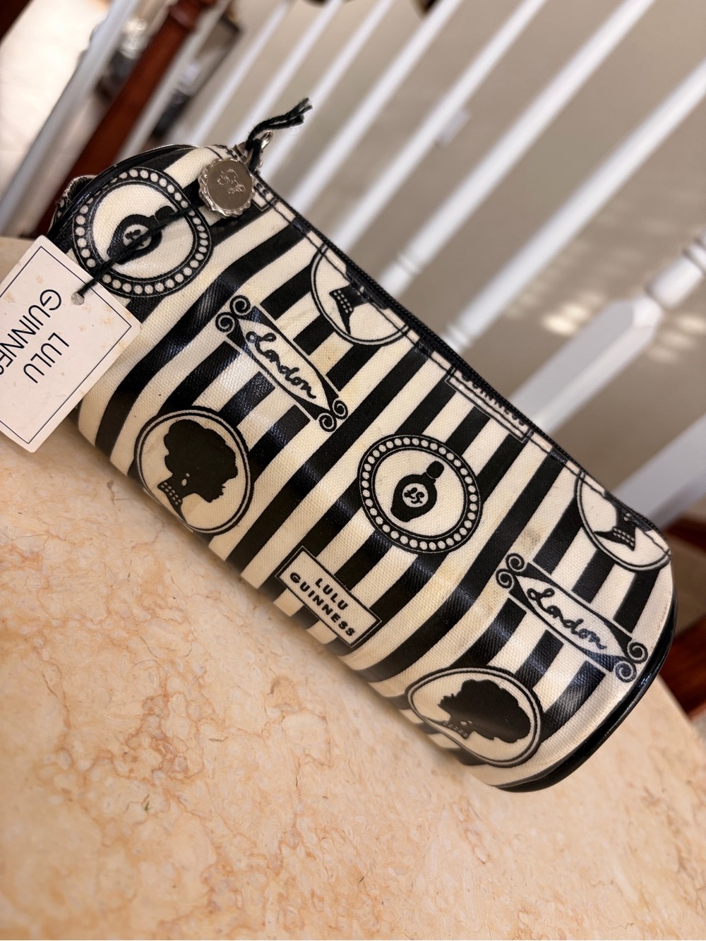 Lulu Guinness Black and White London Stripe Toiletry Pouch